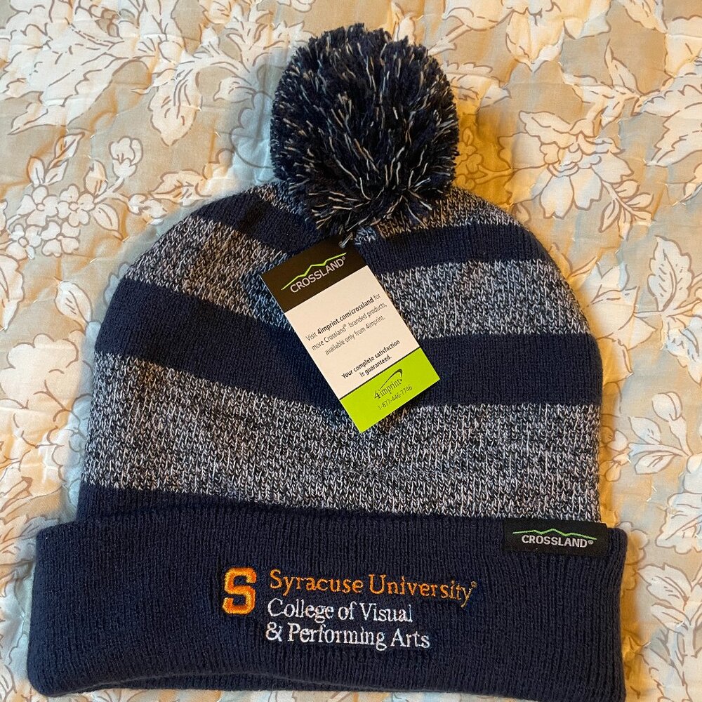 NWT Syracuse Navy White Gray Crossland Cuffed Pom Knit Hat Collegiate Cold